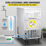 110V Commercial Ice Maker Machine 95LBS/24H ETL Approved Stainless Steel Ice Machine with 50LBS Bin, Auto Clean, Clear Cube, Air-Cooled, Include Water Filter and Drain Pump