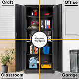 Metal Storage Cabinet - 71 Inch Tall Large Steel Utility Locker with Adjustable Shelves & Locking Doors - Garage Storage Cabinets for Tool Storage and Ammo Locker - White and Silver