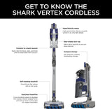 Shark IZ482H Vertex Cordless Stick Vacuum with Duoclean Powerfins, Multiflex, Crevice Tool, Pet Multi-Tool & Anti-Allergen Brush, 120-Min Runtime, Double Battery, Iris