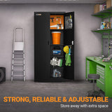 METALTIGER Metal Storage Cabinet - Multifunctional Garage Storage Closet with Doors, Adjustable Shelf Height and Leg Levelers, Includes Pegboard and Accessories, 900 Lbs Full Capacity (Black)