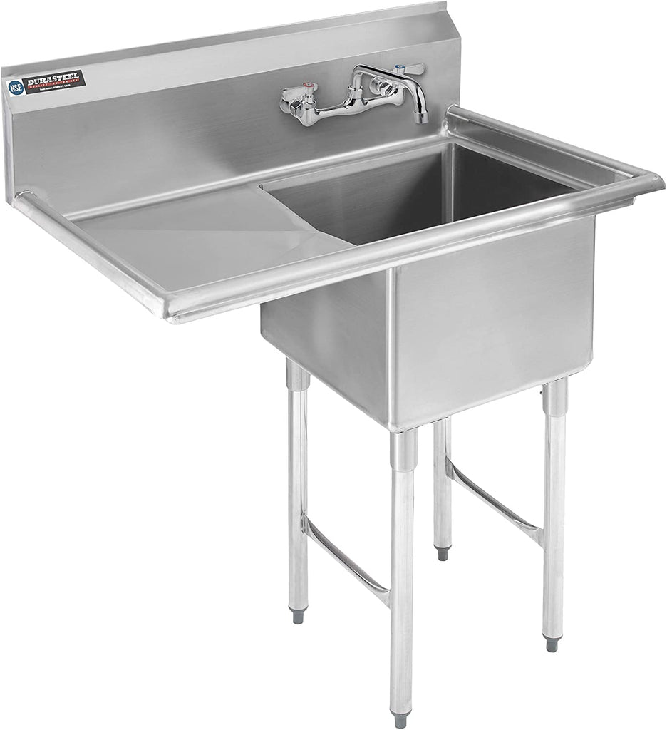 Stainless Steel Kitchen Sink with Faucet -  1 Compartment Commercial Utility Sink W/Left Drainboards - 18" X 18" X 12" Bowl Size - for Restaurant, Laundry, Garage & Backyard - NSF Certified