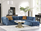 Mid-Century Velvet Sectional Sofa Couch for Living Room, L-Shape 2-Piece 113”W Right Hand Facing Chaise, Blue