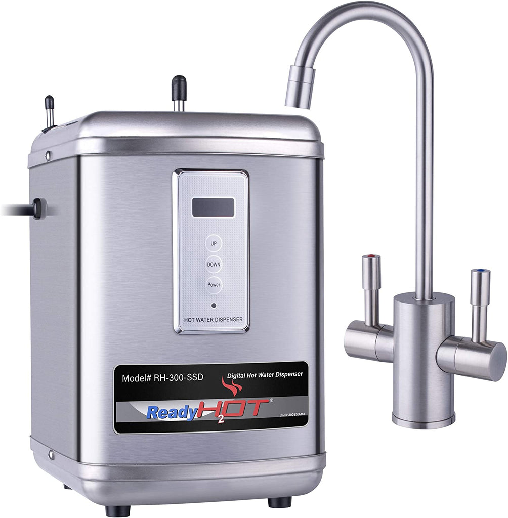 Ready Hot 41-RH-300-F560-BN Instant Hot Water Dispenser System, 2.5 Quarts, Digital Display Dual Lever Hot and Cold Water Faucet Brushed Nickel
