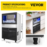 110V Commercial Ice Maker Machine 110LBS/24H with 39LBS Bin, LED Panel, Stainless Steel, Auto Clean, Include Water Filter, Scoop, Connection Hose, Professional Refrigeration Equipment