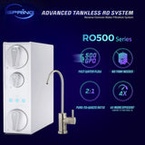 Ispring RO500AK-BN Tankless RO Reverse Osmosis Water Filtration System, 500 GPD Fast Flow with Natural Ph Alkaline Remineralization, Brushed Nickel Faucet, 2:1 Pure to Drain Ratio, White.