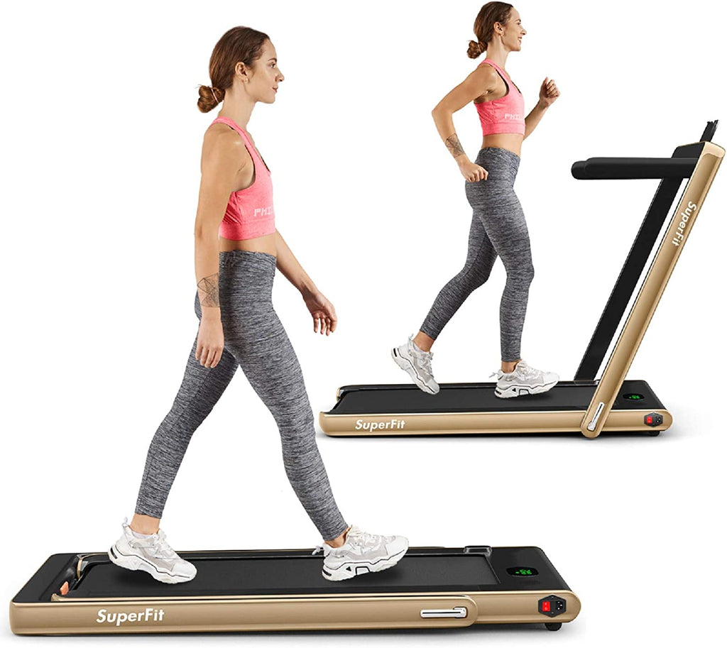 Goplus 2 in 1 Folding Treadmill, 2.25HP Superfit under Desk Electric Treadmill, Installation-Free with Blue Tooth Speaker, Remote Control, APP Control and LED Display, Walking Jogging for Home Office