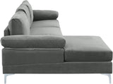 Modern Sectional Sofa L Shaped Velvet Couch, with Extra Wide Chaise Lounge, Large, Grey