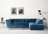 Mid-Century Velvet Sectional Sofa Couch for Living Room, L-Shape 2-Piece 113”W Right Hand Facing Chaise, Blue