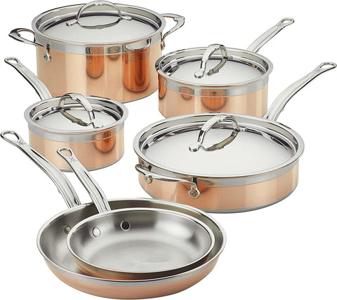 Hestan - Copperbond Collection - 100% Pure Copper 10-Piece Ultimate Cookware Set, Induction Cooktop Compatible