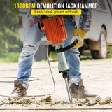 Demolition Jack Hammer 3600W Jack Hammer Concrete Breaker 1800 BPM Heavy Duty Electric Jack Hammer 6Pcs Chisels Bit W/Gloves & 360°Swiveling Front Handle for Trenching, Chipping, Breaking Holes