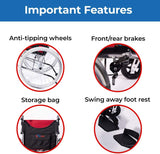 Lightweight Wheelchair 21Lbs Self-Propelled Magnesium Chair with Travel Bag and Cushion, Portable and Folding 17.5” W Seat, Brake, Anti-Tipper, Swing-Away Footrests, 220Lbs Weight Capacity
