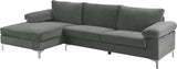 Modern Sectional Sofa L Shaped Velvet Couch, with Extra Wide Chaise Lounge, Large, Grey
